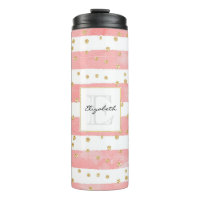 Pink Blush Stripes | Faux Gold Confetti Monogram