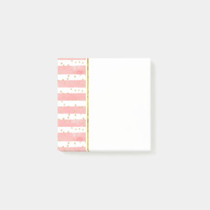 Pink Blush Stripes   Faux Gold Confetti Post-it Notes