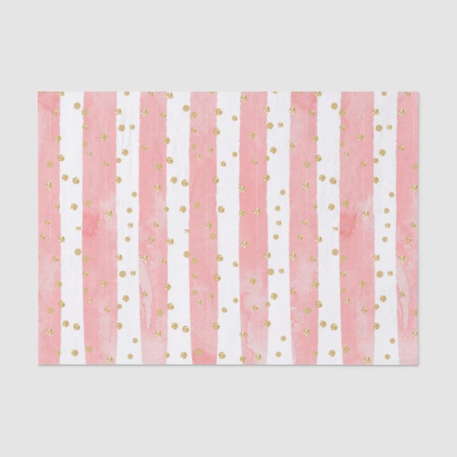 Pink Blush Stripes | Faux Gold Confetti Tissue Paper (Front)