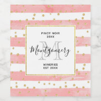 Pink Blush Stripes | Faux Gold Confetti Wine Maker