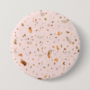 Pink Blush Terrazzo With Gold Copper Spots 3 Inch Round Button