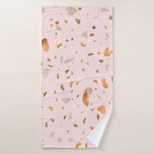 Pink Blush Terrazzo With Gold Copper Spots Bath Towel Set
