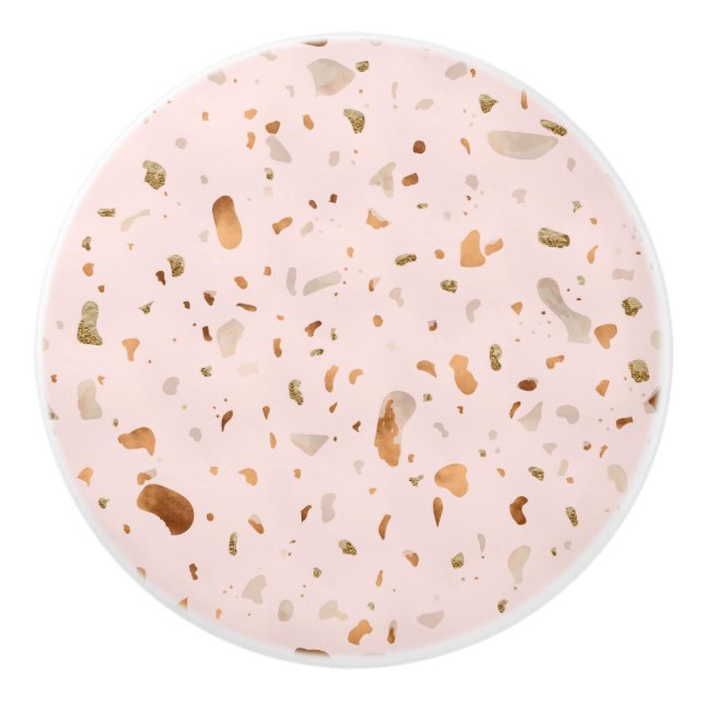 Pink Blush Terrazzo With Gold Copper Spots Ceramic Knob (Front)