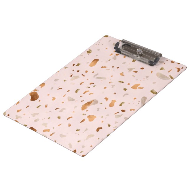Pink Blush Terrazzo With Gold Copper Spots Clipboard (Angled)