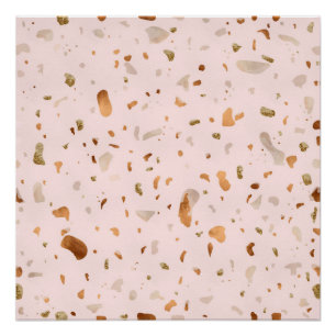 Pink Blush Terrazzo With Gold Copper Spots Poster