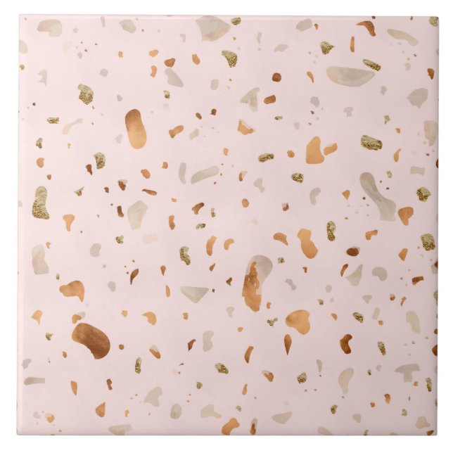 Pink Blush Terrazzo With Gold Copper Spots Tile (Front)