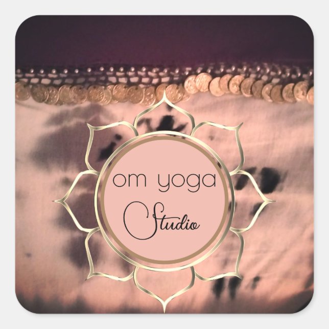 Pink Blush Tie Dye OM Lotus Business Logo    Square Sticker (Front)