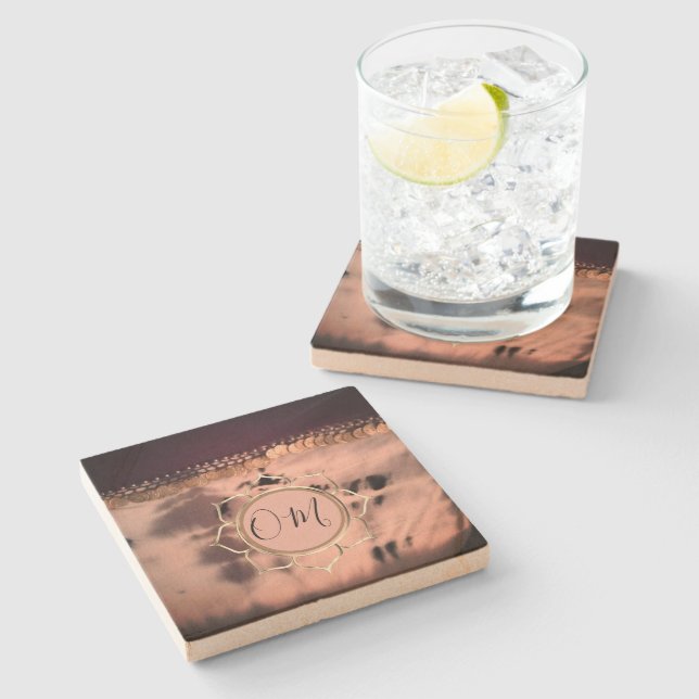 Pink Blush Tie Dye OM Lotus   Stone Coaster (Side)