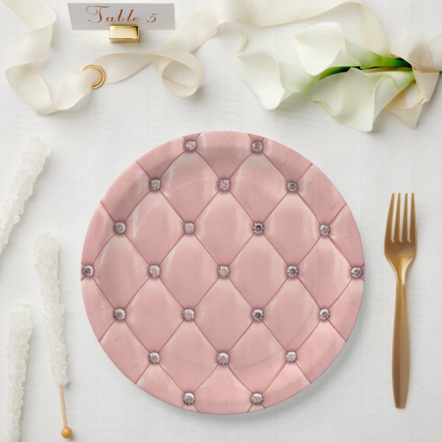 Pink Blush Tufted Satin Elegant Paper Plate (Wedding)
