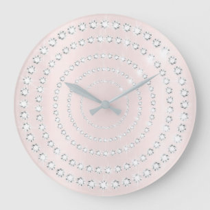 Pink Blush Vip Gray Silver Diamond Infinity Gemmes Large Clock