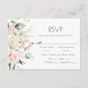 Pink Blush Watercolor Floral Elegant Wedding  RSVP Card