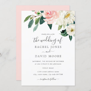 Pink Blush Watercolor Floral Wedding Invitation