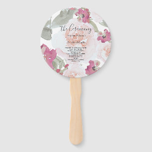 Pink Blush Watercolor Floral Wedding Program   Hand Fan