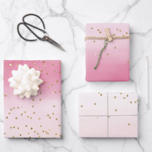 Pink Blush Watercolor Gold Glitz Sparkle           Wrapping Paper Sheet