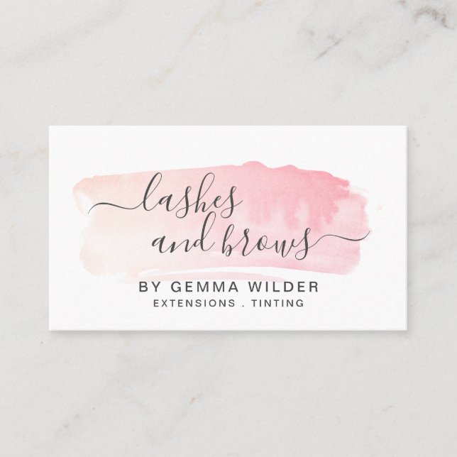 Pink Blush Watercolor Lash & Brow Services  Business Card (Front)