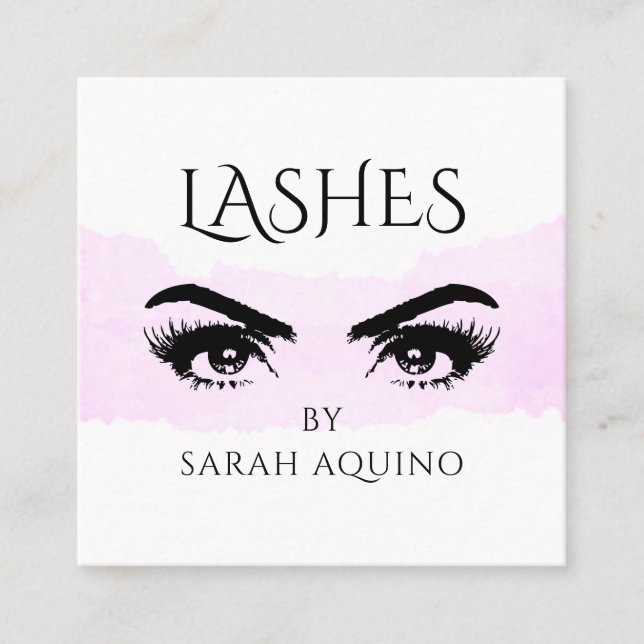 Pink Blush Watercolor Makeup Artist Lashes Square Business Card (Front)