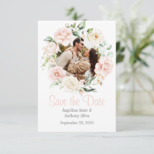 Pink Blush Watercolor Photo Floral Wedding Save The Date