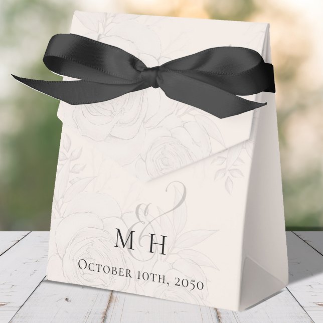 Pink Blush Wedding Flowers Botanical Typography Favor Box (Elegant floral blush monogram favor box with calligraphy ampersand,)