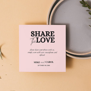 Pink Blush Wedding Photo Sharing With QR Code Square Business Card