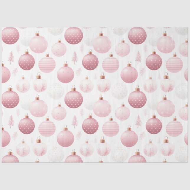 Pink Blush White Christmas Ornaments Christmas Tissue Paper (Front)