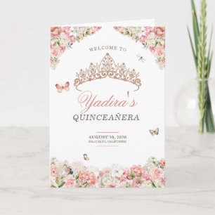 Pink Blush White Floral Butterfly Quinceanera  Program