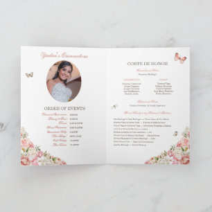 Pink Blush White Floral Butterfly Quinceañera  Program