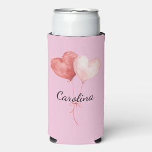 Pink Blush White Hearts Seltzer Can Cooler