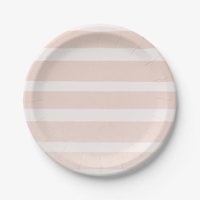 Pink Blush & White Modern Chic Stripes Paper Plate (Front)