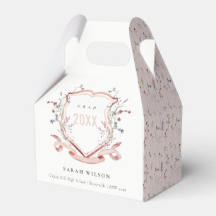 Pink Blush Wildflower Watercolor Crest Graduation Favor Box