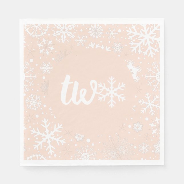 Pink Blush Winter Second Birthday Snowflake  Napkin (Front)