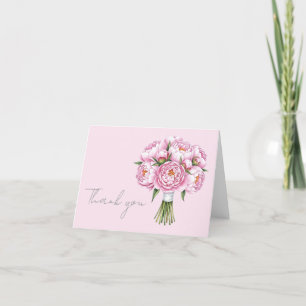 Pink Blushing Peony Elegant Heartfelt Thank You Card