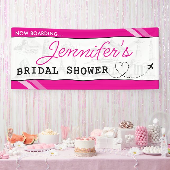 Pink Boarding Pass Bridal Shower Banner (Party)