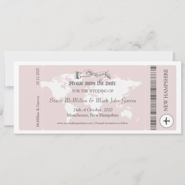 Pink Boarding Pass Save the Date Invitation (Front)