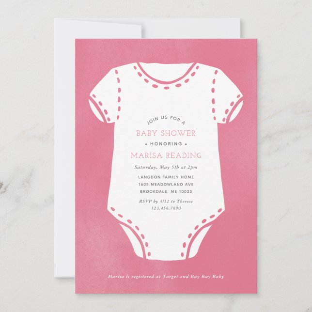 Pink Bodysuit Minimalist Baby Shower Invitation (Front)