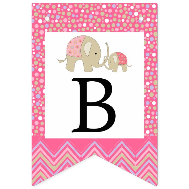 Pink Bohemian Elephant and Chevron Baby Shower Bunting Flags (Third Flag)