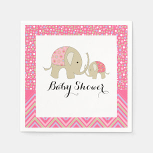 Pink Bohemian Elephant and Chevron Baby Shower Napkin
