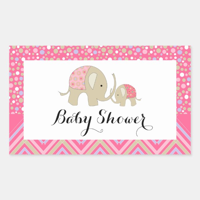 Pink Bohemian Elephant and Chevron Baby Shower Sticker (Front)