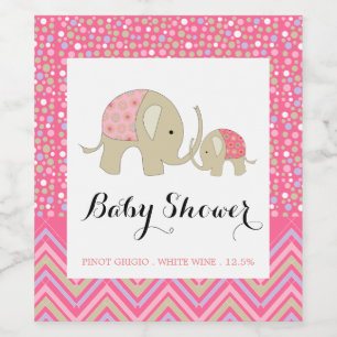 Pink Bohemian Elephant and Chevron Baby Shower Wine Label