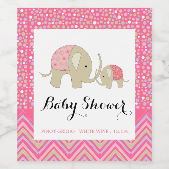 Pink Bohemian Elephant and Chevron Baby Shower Wine Label (Single Label)