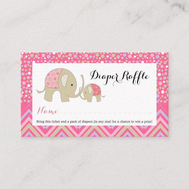 Pink Bohemian Elephant Baby Diaper Raffle Ticket Enclosure Card (Front)