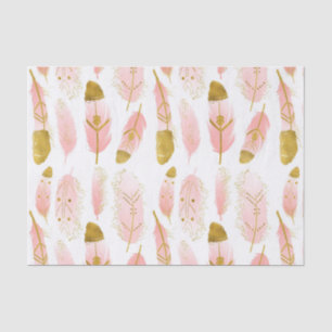 Pink Bohemian Feathers with Gold Foil Tissue Paper