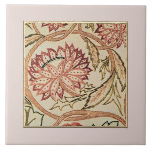 Pink Bohemian Flowers Ceramic Tile