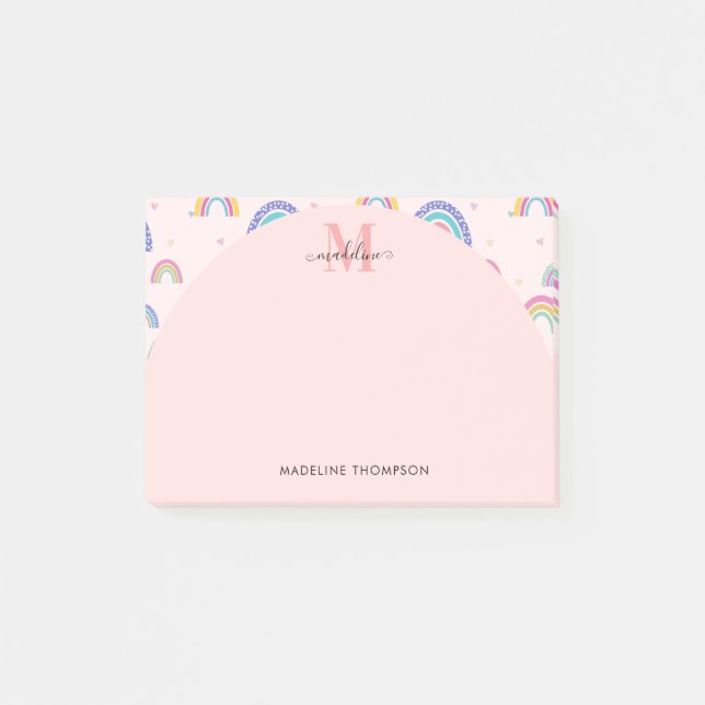Pink Bohemian Rainbow Cute Monogram Post-it Notes (Front)