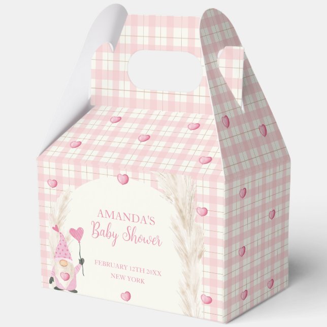 Pink Boho Arch Gingham Sweetheart Baby Shower Favor Box (Back)