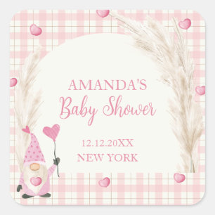 Pink Boho Arch Gingham Sweetheart Baby Shower Square Sticker