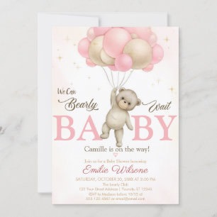 Pink Boho Bear Baby Shower Invitation