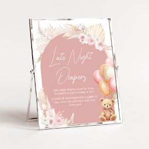 Pink Boho Bear Balloon Late Night Diapers Poster