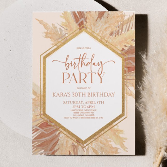 Pink Boho Bohemian Floral Flower Birthday Party Invitation (Creator Uploaded)