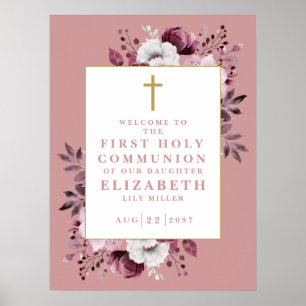 Pink Boho Botanical Holy Communion Welcome Sign
