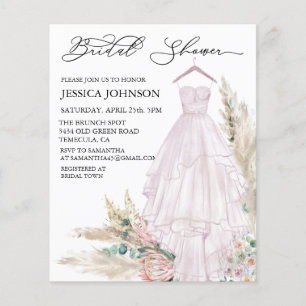 Pink Boho Bridal Shower Wedding Dress Watercolor